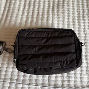 THINK ROYLN  nylon black camo quilted cross body with double zippers